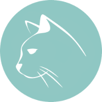 white Cat icon on teal circle