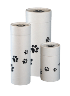 white scatter tube with black paw print